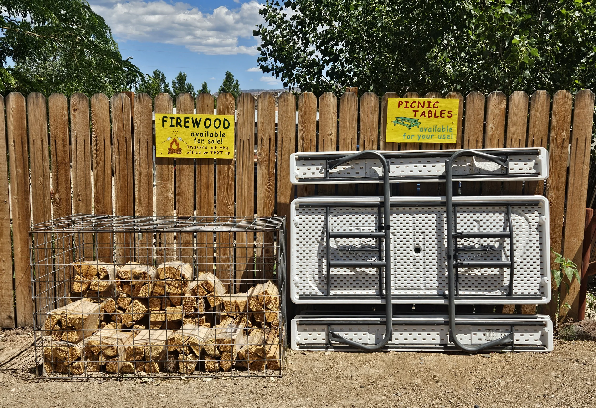Firewood and Picnic Tables